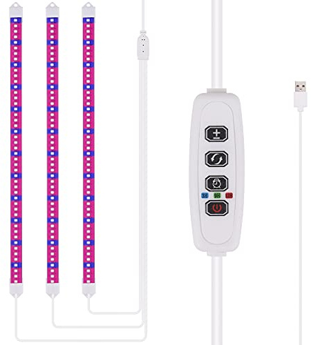 LED Plant Grow Light Strip, Grow Lamp Bar for Indoor Plants with Auto On/Off Timer, Full Spectrum / Dimmable / USB Plug-in Plant Light for Gardening Greenhouse Hydroponics (3 Strip)