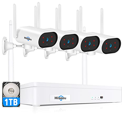 Hiseeu 【100% Senza Fili+PTZ】 Kit Videosorveglianza WiFi Solare Esterno con 10 Monitor, 10CH NVR 4X4MP Telecamera WiFi Esterno Solare, Visione Notturna a Colori, Rilevamento PIR Suono Allarme Remoto