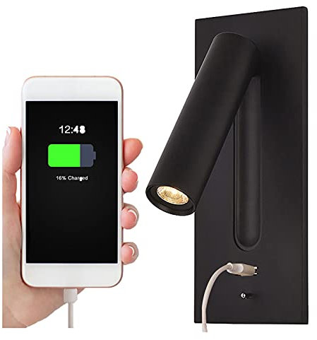 SHXITAYNB Liseuse Lampe LED Tete De Lit Caché Interrupteur Lampe De Chevet, USB Encastré Lampe De Chevet Murale Applique Liseuse, Wall Light Sconce, Orientable À 350 ° 90 ° Pliable,Noir,4000K Neutral