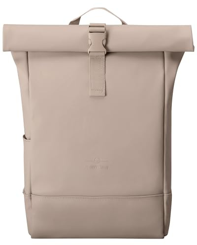 Johnny Urban Rucksack Damen Beige - Harvey Medium - Rolltop Mit Laptopfach für Uni Business City - 15L - Matte PU Beschichtung - Wasserabweisend