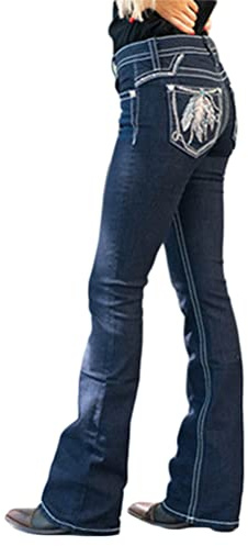 Minetom Jean Évasé pour Femme Coupe Bootcut Taille Haute Jeans Rétro Taille Élastique Flare Pantalon en Denim B Bleu L