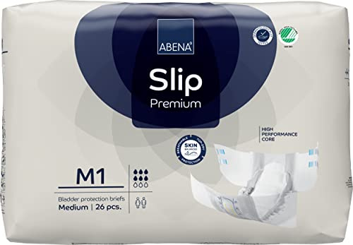 ABENA Slip Premium All-in-One Inkontinenzeinlagen für Damen und Herren, Eco-Labeled Damen-Inkontinenzeinlagen, Größe M 1, Taille 70–110 cm, Saugfähigkeit 2000 ml, 26 Stück | Inkontinenz-Slip, Unisex, mit Lasche