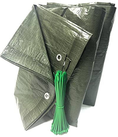Pinto Ferramenta E-commerce Telone Occhiellato Telo Multiuso per Esterno Impermeabile Rinforzato Verde per Coperture Copri Legna Antipioggia Antistrappo Campeggio 100 FASCETTE in OMAGGIO (5x6mt)