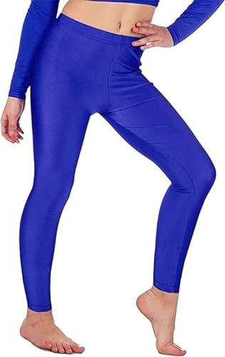 KIKFIT Leggings de Lycra para niñas Pantalones elásticos de Ballet elásticos sin pies para Gimnasia de Danza Brillante (Azul Real, 7-8 Años)