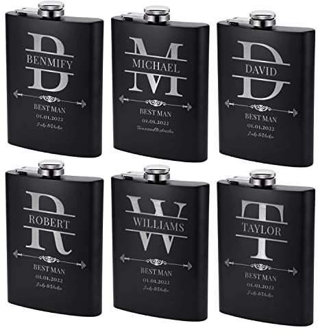 Coffret cadeau personnalisé Groomsman – Flasque gravée personnalisée en acier inoxydable de 236,8 g avec boîte cadeau en option pour témoin et garçon d'honneur