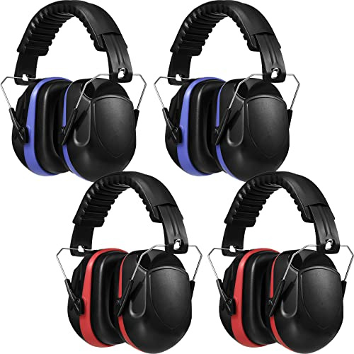 Yunsailing 4 Pcs Nrr 28db Noise Reduction Ear Protection Hearing Protection Muffs Foldable Headphones for Shooting(Red and Blue)