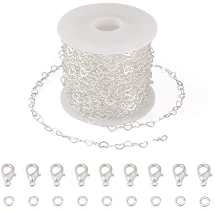 5 m/rotolo di catene a maglia a forma di cuore in argento 3 x 5 mm con anelli di salto chiusure a moschettone per uomini donne catena gioielli fai da te collane fare braccialetto dell'amicizia