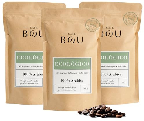 Café BOU - Grano Ecológico Premium Certificado 100% Arábica | 3x250g | Café con aroma a fruta y caramelo, cuerpo medio