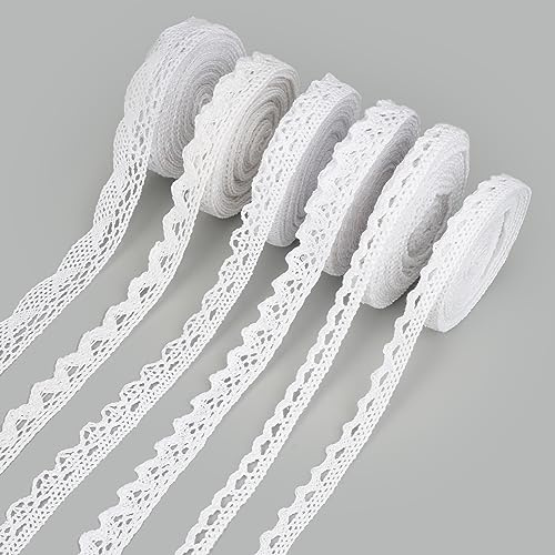6 Rollen Spitzenband Weiß Vintage, Spitzenborte, Baumwolle Dekoband | Zierband Spitzenborte, Vintage Spitzenband Häkelspitze, Spitze-Borten für DIY Nähen Handwerk Hochzeit Deko, 4,5 m/Rolle