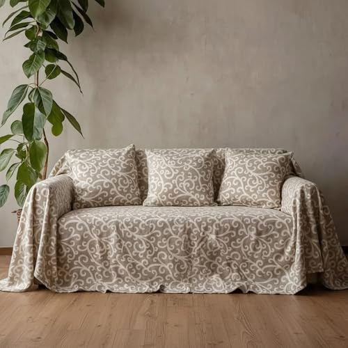 L'Emporio Casa Telo Arredo Copridivano Ricciolo Tela Robusta Grossa in Cotone di Panama Misure Maxi 160X280-260x280-360x280 Lenzuolo Copritutto Made Italy (360x280, Panna)
