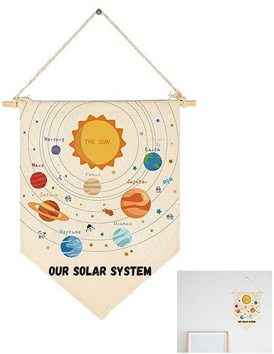 INFUNLY Decoración de lona del sistema solar, banderín colgante de lona, letrero de pared, decoración de planetas del espacio exterior, póster astronómico de pared, decoración colgante de pared para