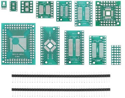 eMagTech 51 Stück 12-Arten SMD Zu DIP Adapter Boards Kit SOP8 SOP10 SOP14 SOP16 SOP20 SOP24 SOP28 0402/0603/0805 SMT SOT89/SOT223 TQFP100 QFN32 QFN44/48 mit 40 Stück 2,54mm Pin Header