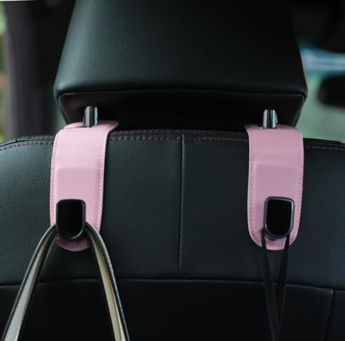 Qirc Auto-Haken, Leder Aufbewahrung Organizer mit 2 Taschen,Universal Auto Rcksitz Kopfsttze Aufhnger, Tasche fr Handtaschen und Einkaufstaschen (Pink)