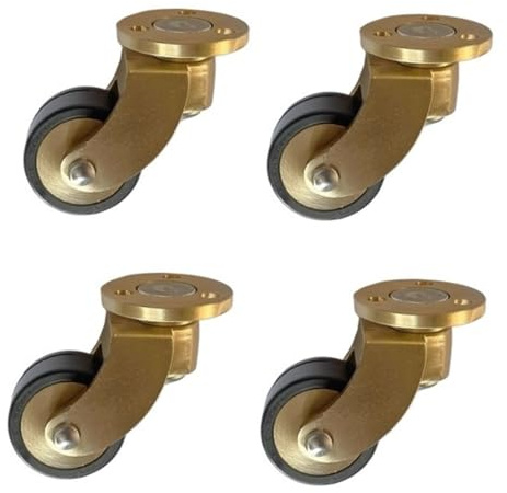 4pcs Rollen 25mm Massivem Messing Rad, 1-Zol Möbell Gummirollen,Rubber-High | 360° Stangenlos Schwenkbar, Bewegliche Räder, Rundes Stück Typ, Last 150kg, mit 12 Schrauben, im Vintage-Stil