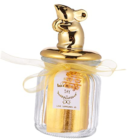 OUNONA Gold Sealed Glass Candy Jar with Ceramic Animal Lid, Creative Display Bottle for Snacks and Sweets, Decorative Wedding Favour Box for Home or Party Use