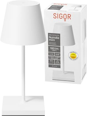 SIGOR Nuindie 2.0 mini LED Akku-Tischlampe, schneeweiß | Dimmbar • Indoor & Outdoor • IP54 • 25 cm • USB-C • 12 h Leuchtdauer