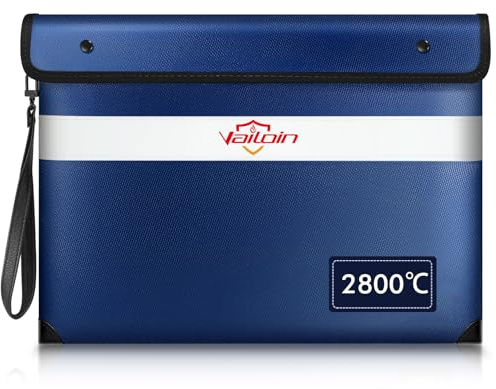 Vailoin 2800℃ Feuerfeste Tasche mit Reißverschluss, Dokumententasche Feuerfest Wasserdicht,Geldtaschen Banktasche,Dokumentenkoffer Aktentasche für Dokumente,Passport(34x28cm,Blau)