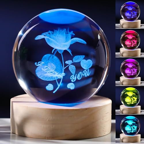 3D-rosgåvor för kvinnor kristallboll 60 mm – rosfigurer dekor glas jag älskar dig gåvor statyett ros saker för rum födelsedag för älskare flickvän fru