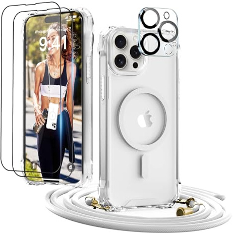 GUtttGU Handykette für iPhone 12 Pro Max Hülle mit Band mit 2 Displaychutzfolie Panzerglas + 2 Kamera Schutzfolie Handyhülle Kompatibel mit Magsafe Schutzhülle Case für iPhone 12 Pro Max Transparent