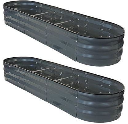 Selections Large Metal Oval Raised Bed Garden Planter in Dark Grey (Pack of 2)