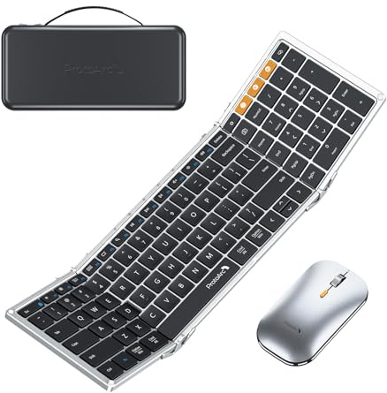 ProtoArc - Clavier et souris pliables XKM01 True Full Size Pliable Clavier Souris Combo pour le travail et les voyages, 2.4G + Dual Bluetooth Souris Portable Clavier pour Ordinateur Portable iPad