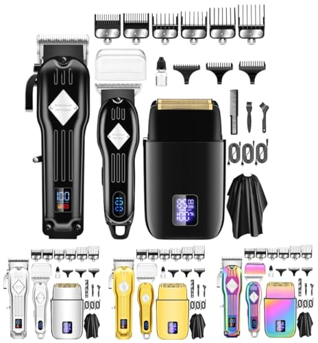INF Professionell hårklippare och skäggtrimmer set med smart LED-skärm, 3 justerbara steg, vassa blad i rostfritt stål, kraftfull motor