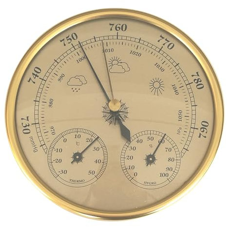 Barometer innern, Barometer innen Metallbarometer Thermometer Hygrometer Goldenes Wetter mit Temperaturfeuchtigkeit Wetterstation für Innen im Freien, Barometer 5