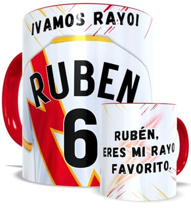 Taza Personalizada Rayo Fútbol Nombre Número Y Dedicatoria Equipaciones 24/25 Cerámica, Regalo Original Para Aficionados De Equipos Apta Microondas Té Café