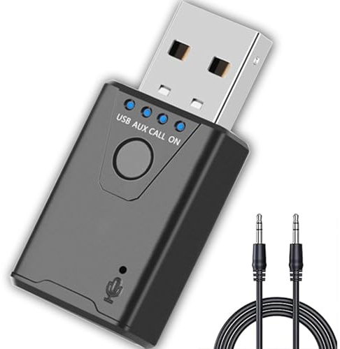 Aux Bluetooth 5.4 Empfänger mit Freisprechanruf, Stereo Musik, Dualer Kopplung und 15 Stunden Spielzeit - Klinke Adapter für Autoradio/Stereoanlage/Headset