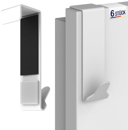 Menz Ganchos de puerta premium para colgar, juego de 6 - Ganchos de ropa para puerta de uso individual de acero inoxidable, barra de puerta - Ganchos blancos para colgar, riel de gancho para puerta de