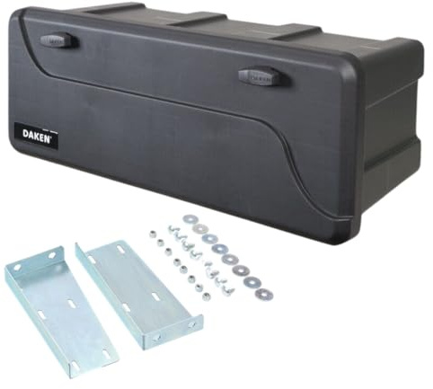 DAKEN Blackit L - 750 x 300 x 355 mm, Deichselbox mit 2 Schlösser, Werkzeugkasten für Anhänger Staukiste 50 L (Mit Stirnwand-Halter)