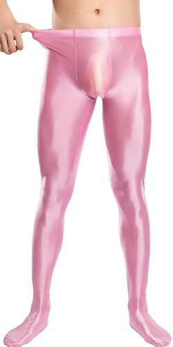 AIEOE Hommes Leggings Huileux Brillant Collant Élastique Corsaire Pantalon Taille Haute Pantalon de Sport Nylon Glossy Jumpsuit Panty de Compression M