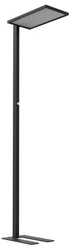 Oktaplex Malmö Büro Stehleuchte Tageslichtsensor dimmbar 230V schwarz | 4000K Neutralweiß, 60W LED, Aluminium Schwarz, Tageslicht, U-Fuß, Mikroprisma, UGR<18 blendfrei, 195cm, 7500lm