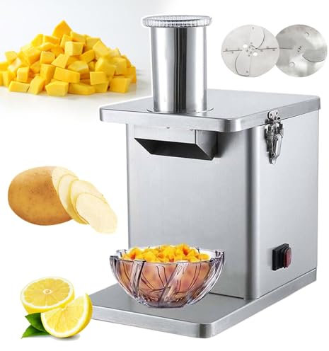 KLYDBMYT Cortadora de Verduras eléctrica, picadora de Verduras Comercial de 250 W con Red para Cortar Verduras y Cuchilla para rebanar, cortadora de Frutas