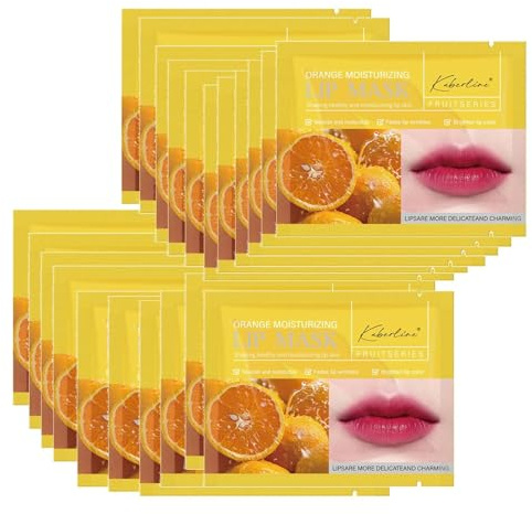 20PCS Orange Collagen Lip Masks - Moisturizing, Plumping & Nourishing for Dry Lips, Fade Texture & Smooth and Dazzling, Exfoliator & Tinted Jelly Balm, Complete Lip Set