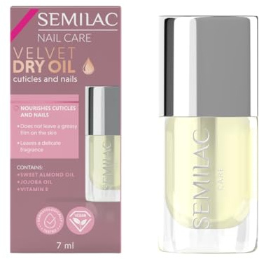 Semilac Velvet Dry Oil – Pflegendes Trockenöl für Nagelhaut & Nägel, mit Mandelöl & Vitamin E, vegan, 7 ml