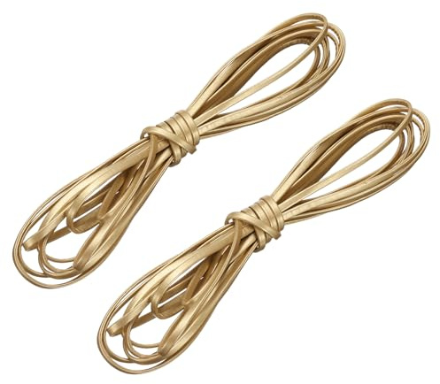sourcing map 2 fasci di cordoncino piatto in pelle, 5,5 m, 5 mm, striscia per allacciatura in pelle, colore: oro