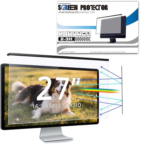 EliWhale Abnehmbarer Hängender Anti-Blaulichtfilter für 27 Zoll Monitor | 613 x 370 mm, für 27 Zoll 16:9 Monitore, matte Oberfläche, Blendschutz, UV-Schutz, HD-Blaulichtfilter & Augenschutz