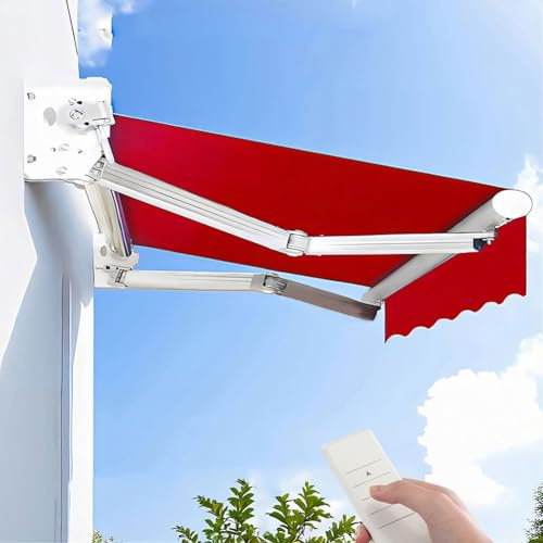 sunbiaouk Electric Retractable Patio Awning, Outdoor Window Door Sunshade Shelter,With remote control, for Deck, Backyard, Balcony(Red)