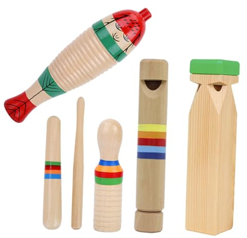 MILISTEN Holzernes Musikinstrumentenspielzeug Für Kleinkinder Mit Schlaginstrumenten Lehrmittel Für Früherziehung Inklusive Tamburin Und Zugpfeife Für Junge Mädchen