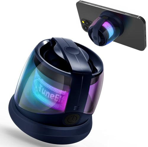 EDUPLINK Mini Magnetic Bluetooth Speaker with RGB Lights, TWS Stereo, IPX4 Waterproof, 10 Hours Playtime, Pocket Size, Magnetic Holder for iPhone, Android (Blue)