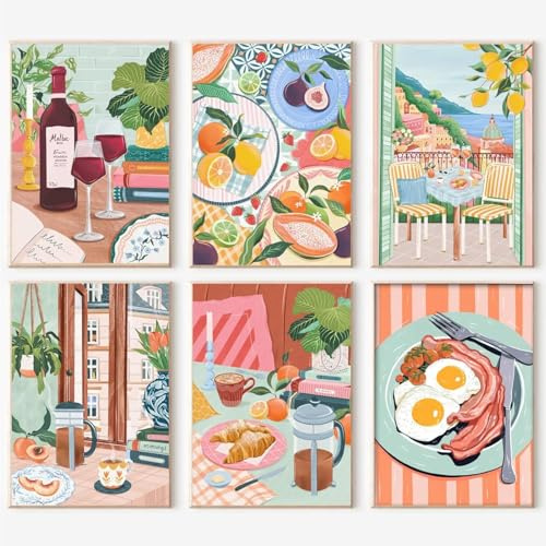 vooiceofco Peinture Numero Adulte,Peinture Numero Enfant,DIY Peinture Acrylique pour Adultes débutants Facile sur Toile sans Cadre,6 pièces de Paysages et Gastronomie