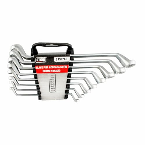 Llave fija - juego de 8 piezas en acabado satinado, fabricadas en acero al carbono, resistente y duradero. Ideal para trabajos de mecánica.