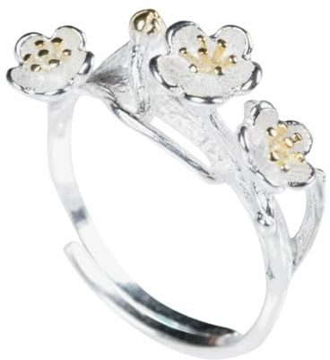 Ichlovdu Bague en argent S925, fabriquée à la main, style chinois, motif fleur de prunier, réglable