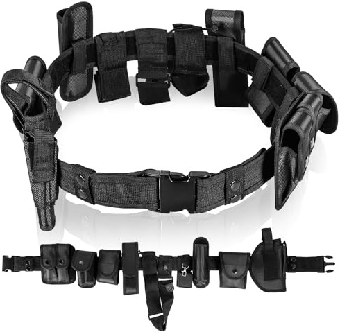 MAOPINER 10 in 1 Police Utility Belt, Tactical Security Guard Duty Belt, Law Enforcement Modular Equipment System, Military Tactical Utility Belt with Pouches, Black Molded Duty Belt Set