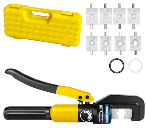 Crimpzange Hydraulisch 8 Tonnen Mit 4 Bis 70 Mm² 9 Stahlmatrizen, Werkzeugsatz für Elektrische Anschlusskabel, StahlgehäUse, für Kupfer- Und Aluminiumkabelschuhe, Mit Tragekoffer