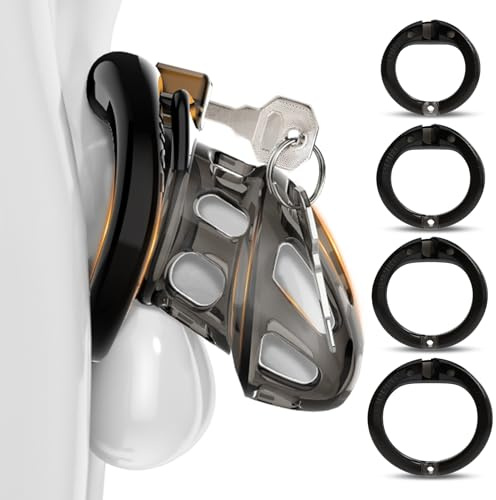 Chastity Cage Bondage Sex Toys - UTIMI Lightweight Cock Cage for Men with 4 Active Sizes Rings Adult Toys for Male Bondage Penis Exercise and Abstinence | 2 Keys and Invisible Lock Included（Black）