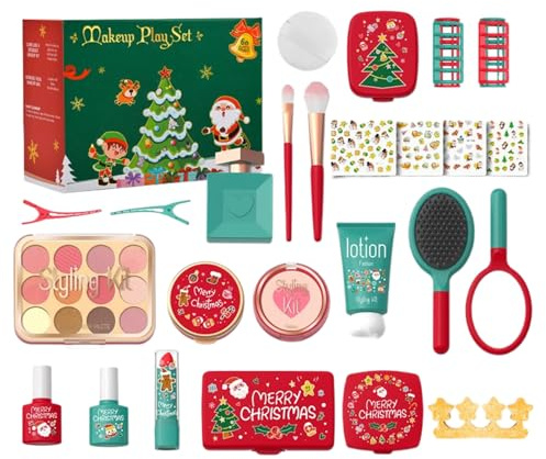 Pruojhw Kinderschminke, Kosmetikkoffer Weihnachten Mädchen, Make-up-Set, ohne Geruch, Sicherheit | für Haus, Kindergarten, Party, Geburtstag, Geschenk für Mädchen, 3 4 5 Jahre