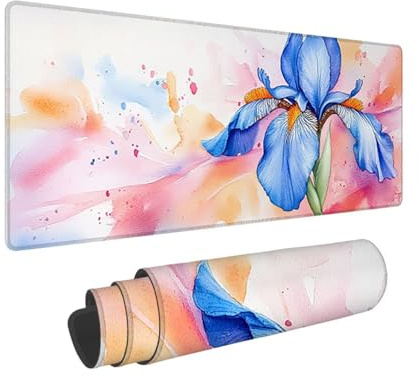 Tapis de Souris de Jeu, 800 x 300 mm XXL Tapis Souris Gaming Grand, Antidérapant Étanche, iExtended Long Clavier Mouse Pad XXL, Accessoire Bureau, pour Gamer, Ordinateur, PC (Iris Fleurs) i-901