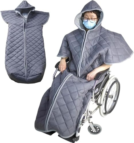 LSWKG Adult Wheelchair Cape with Hood Wheelchair Clothing Winter Poncho Cape Coat Wheelchair Warm Cover Blanket for Women and Men,wheelchair blankets for elderly